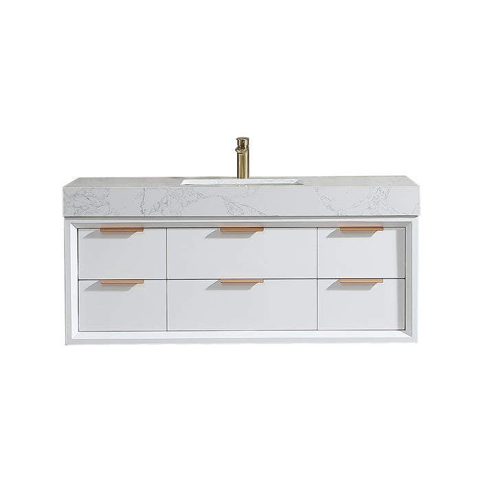 48'' Wall Mounted Single Bathroom Vanity with Engineered Stone Top - Modland