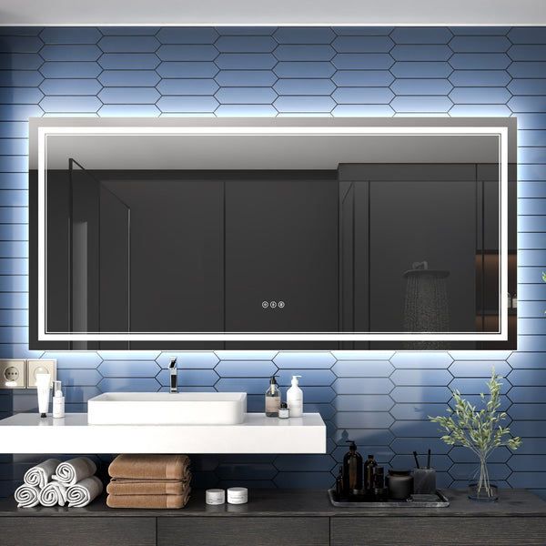 Linea 84" W x 40" H LED Heated Bathroom Mirror Dimmable - Modland