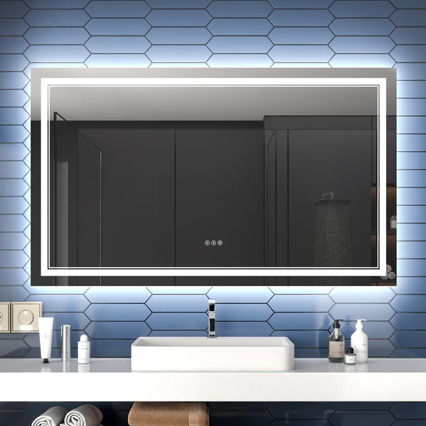 Linea 60" W x 36" H Bathroom Mirror with LED Strip Light - Modland