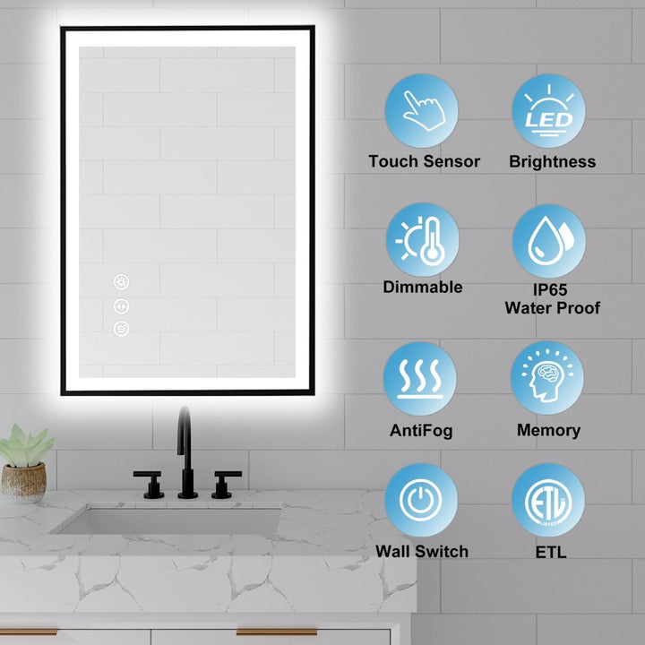 20x28 inch Led mirror touch sensor dimmable antifog memory wall switch etl