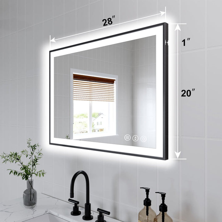 20 x 28-inch Led mirror with white vanity and modern decor