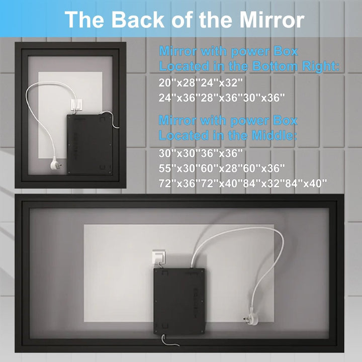 28x36 led mirror back view power box dimensions