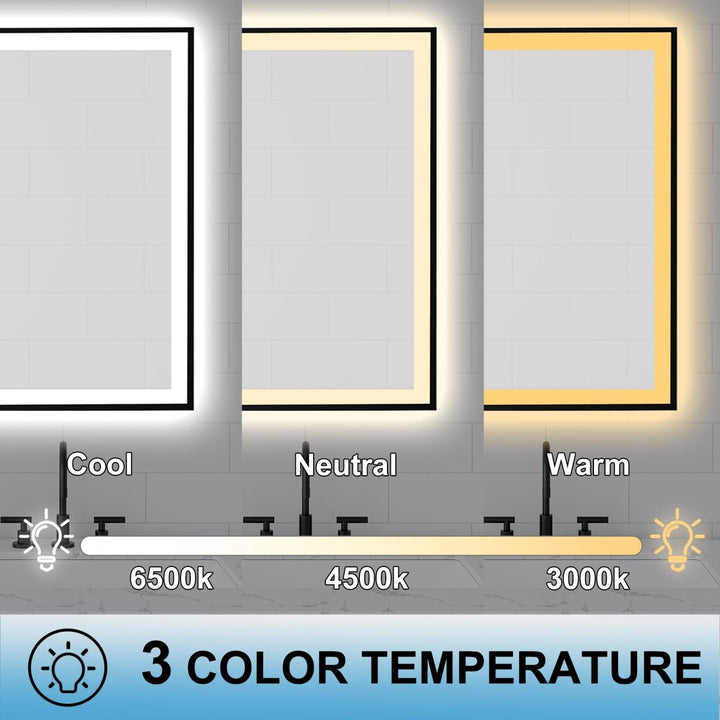 28x36 led mirror color temperature options cool neutral warm