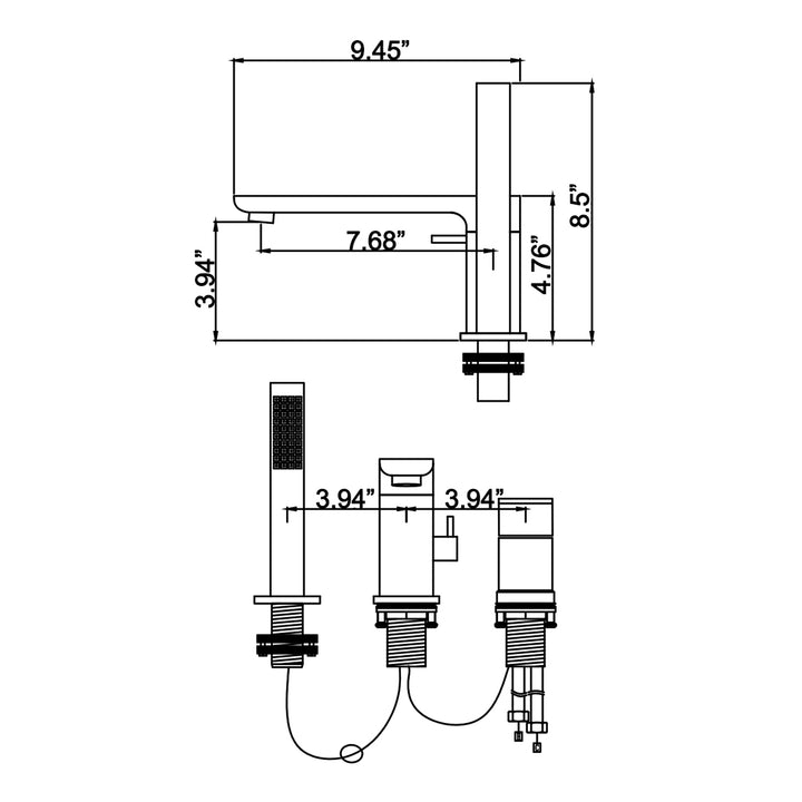 Dual Handle Deck Mounted Tub Faucet with Handshower - Modland