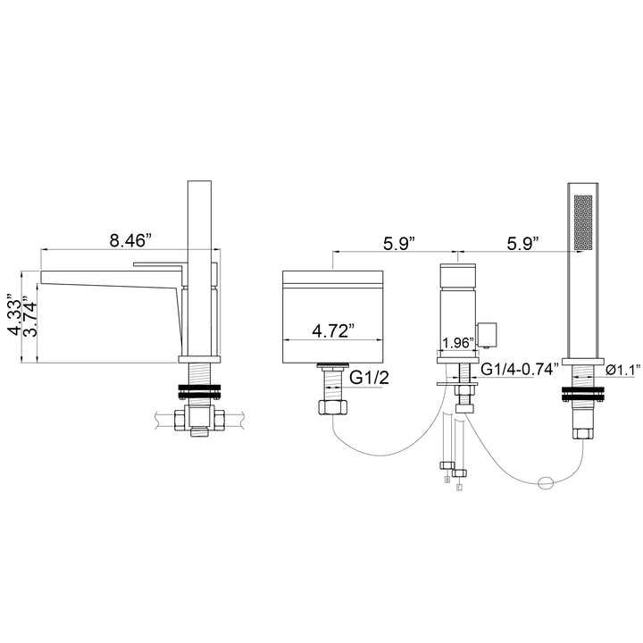 Deck Mounted Dual Handles Waterfall Faucet with Hand Shower - Modland