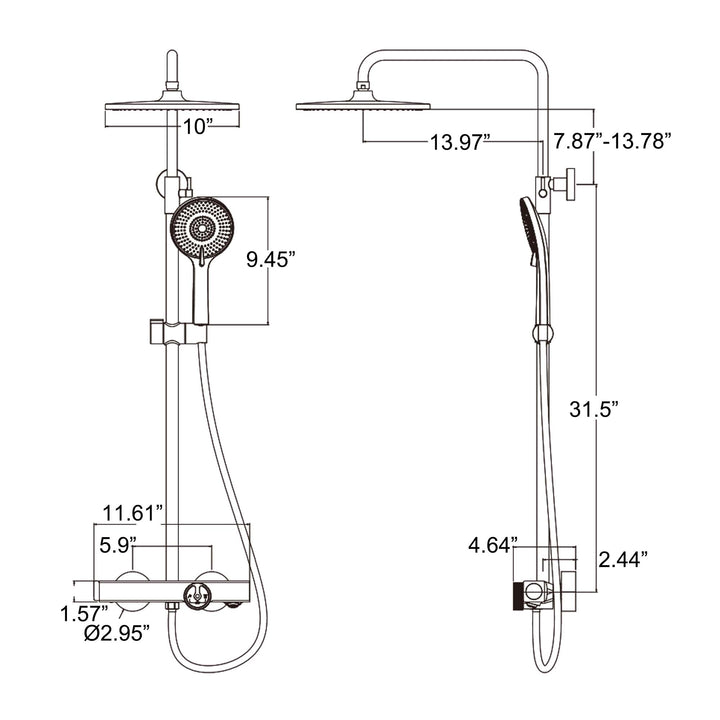 Wall Mounted Thermostatic Shower System with Multi-Function Hand Shower - Modland