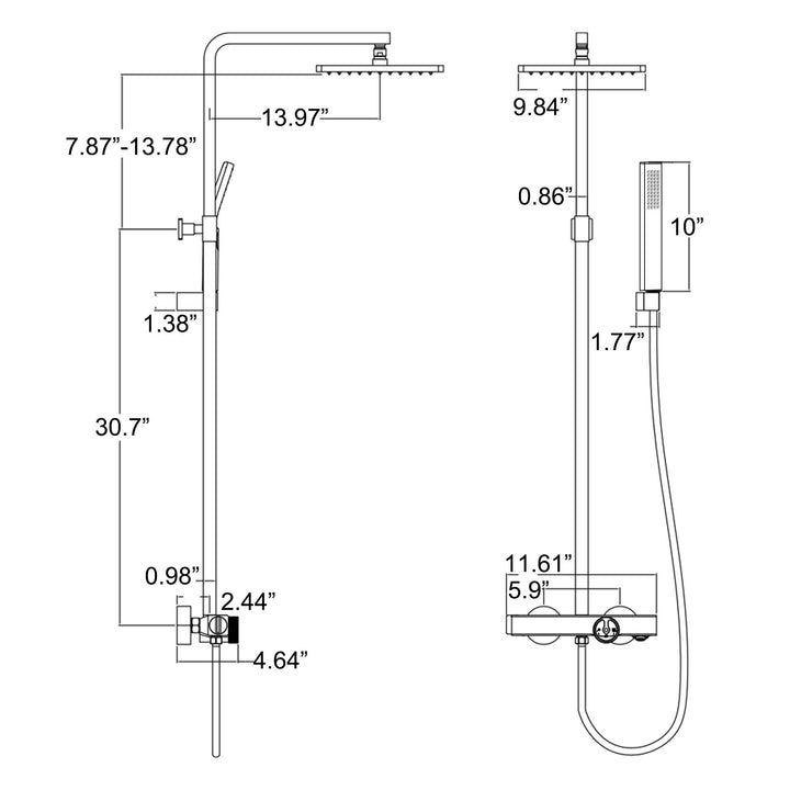 Wall Mounted Thermostatic Shower System with Hand Shower-Includes Rough-In Valve - Modland