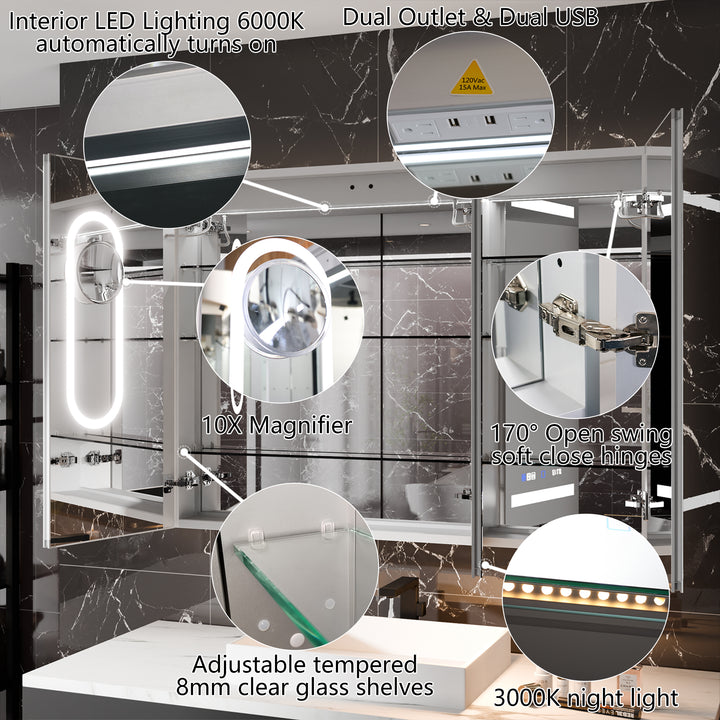 Modland 48x36 Smart LED Medicine Cabinet Anti-Fog Integrated Design - Modland