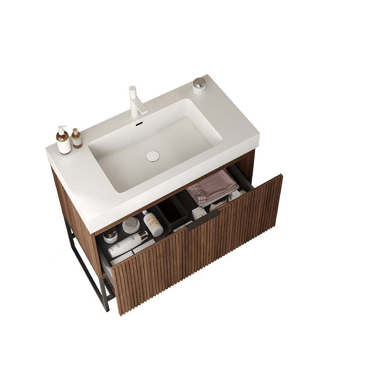 36" Walnut Finish compact wooden sink cabinet with storage