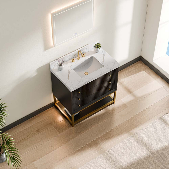 36 inch black modern bathroom vanity top closed