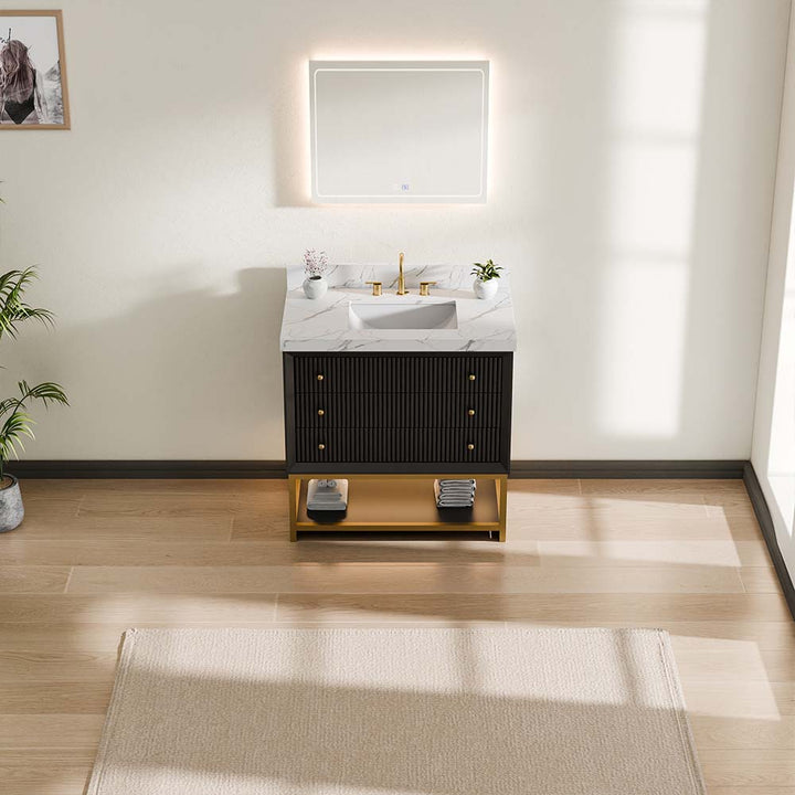 36 inch modern black bathroom vanity with countertop