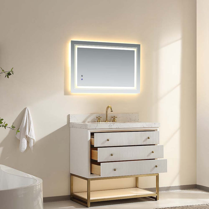 36 inch white modern bathroom vanity top open