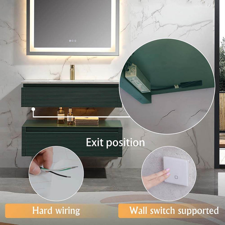 36x20 inch led floating bathroom vanity hard-wiring wall switch options