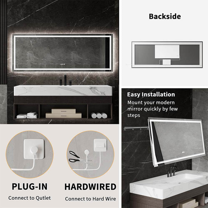 36x96 inch lighted vanity mirror installation options