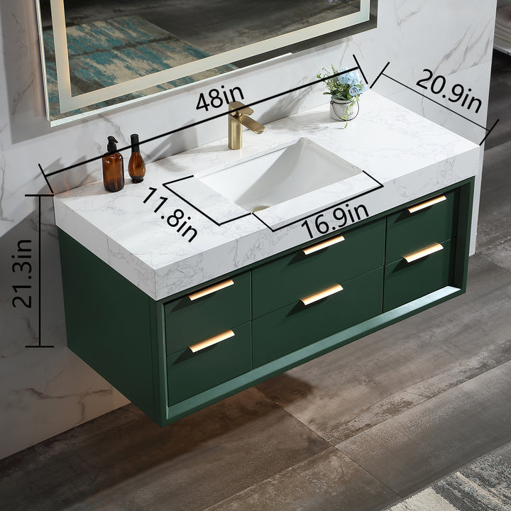 48'' Wall Mounted Single Bathroom Vanity with Engineered Stone Top - Modland