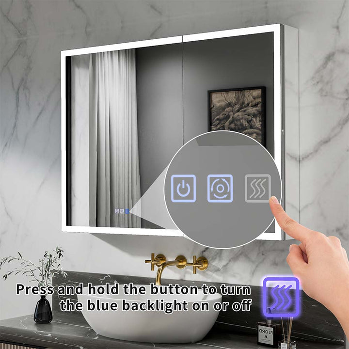 40x30 medicine cabinet blue backlit touch buttons