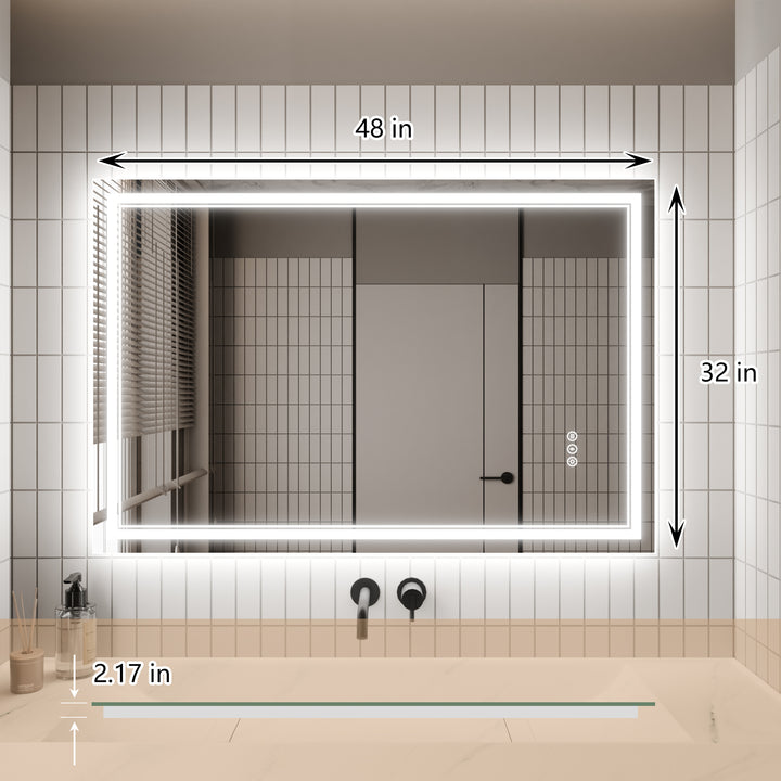 48x32 LED Bathroom Vanity Mirror with Anti Fog Memory Function - Modland