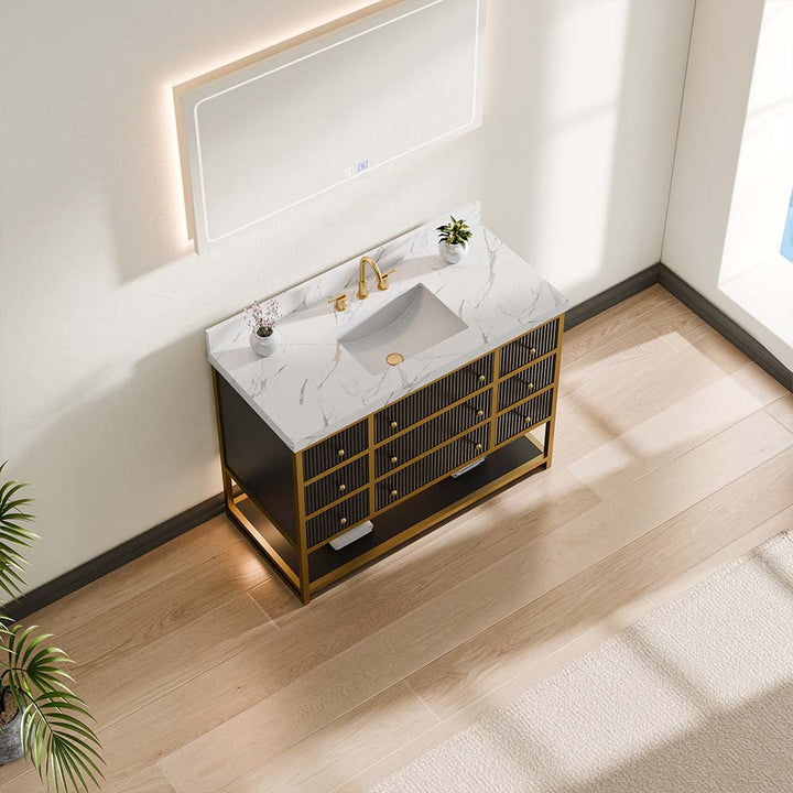 48 inch luxury modern black double sink vanity angled