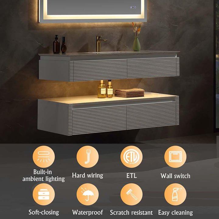 48x20 inch led floating bathroom vanity features built in lighting