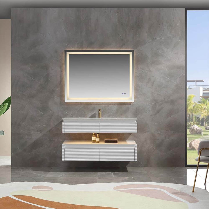 48x20 inch led vanity in modern white bathroom