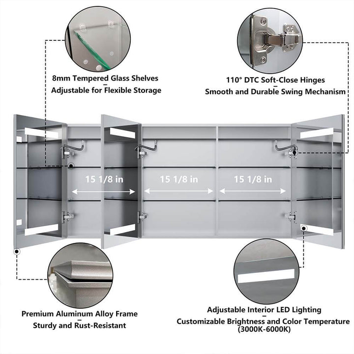 48x24 led medicine cabinet open view interior details