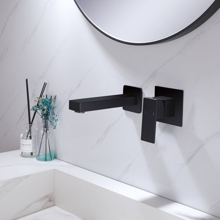 Square Wall Mounted Single Handle Bathroom Faucet-Includes Rough-in Valve - Modland