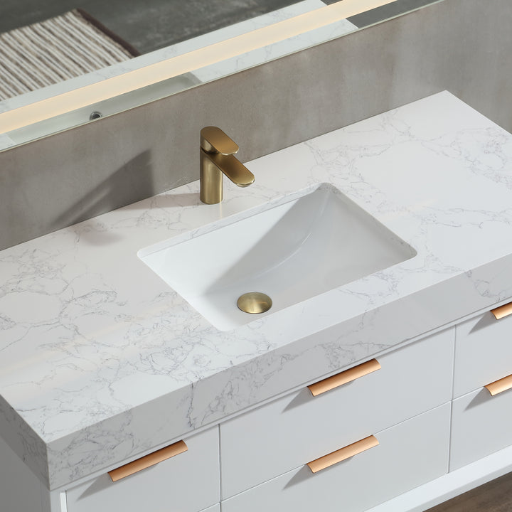 48'' Wall Mounted Single Bathroom Vanity with Engineered Stone Top - Modland