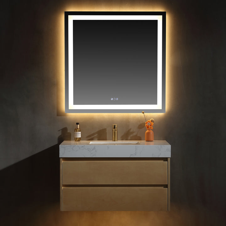 36'' Wall Mounted Single Bathroom Vanity with Engineered Stone Top - Modland