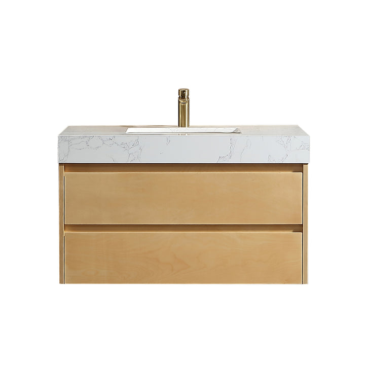 36'' Wall Mounted Single Bathroom Vanity with Engineered Stone Top - Modland