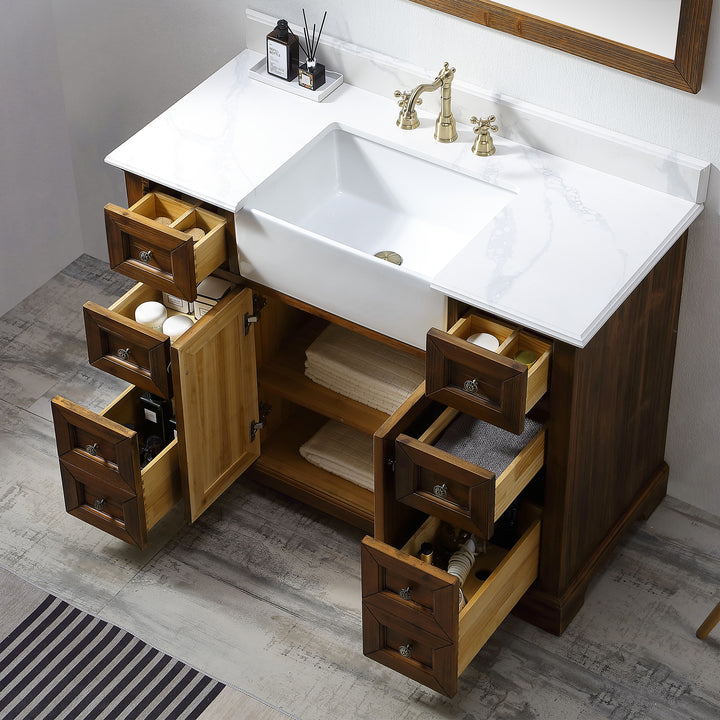 48'' Antique Freestanding Single Bathroom Vanity with Quartz Top - Modland