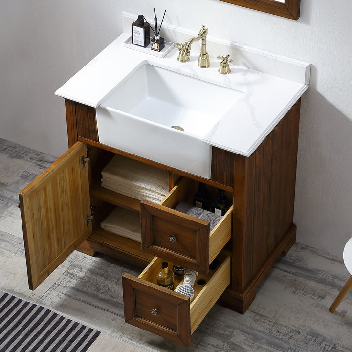 36'' Antique Freestanding Single Bathroom Vanity with Quartz Top - Modland