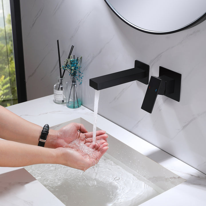 Square Wall Mounted Single Handle Bathroom Faucet-Includes Rough-in Valve - Modland