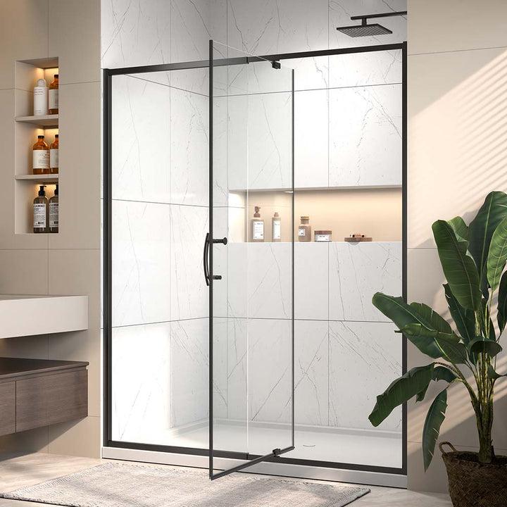 60 inch bathroom black shower door open view