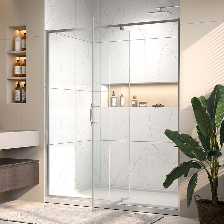 60 inch bathroom white shower door open view