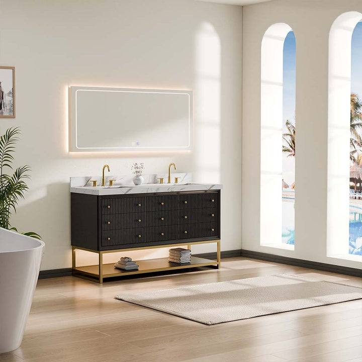 60" Black Modern Vanity Closed Side