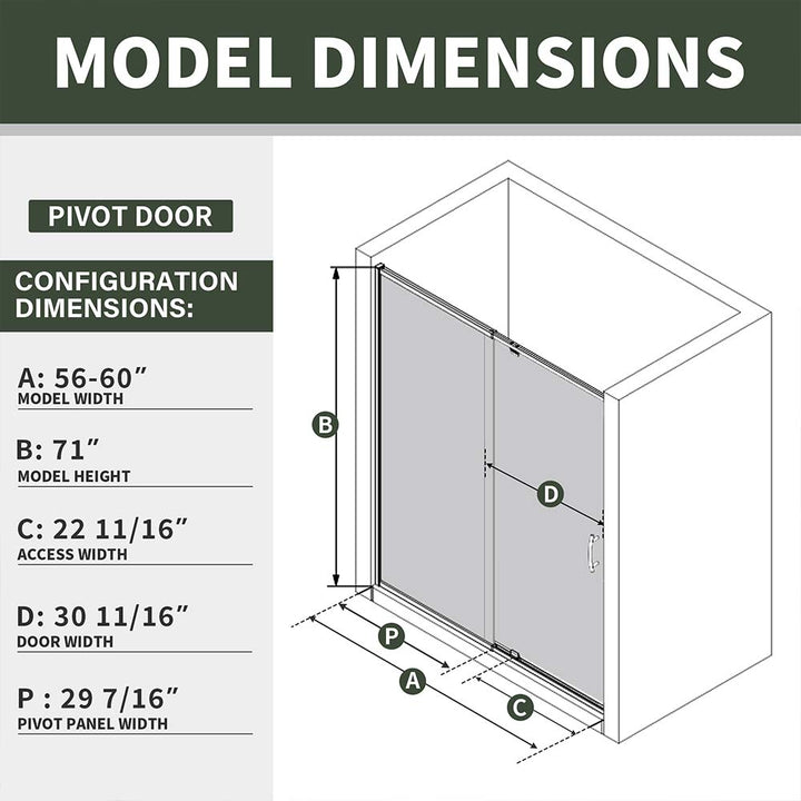 60 inch black pivot shower door specifications