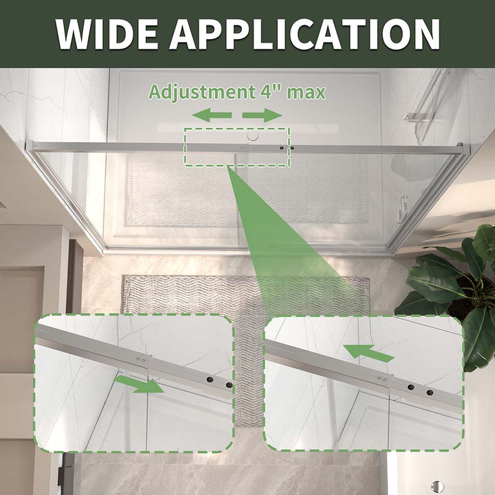 60 inch white bathroom shower door with adjustment feature