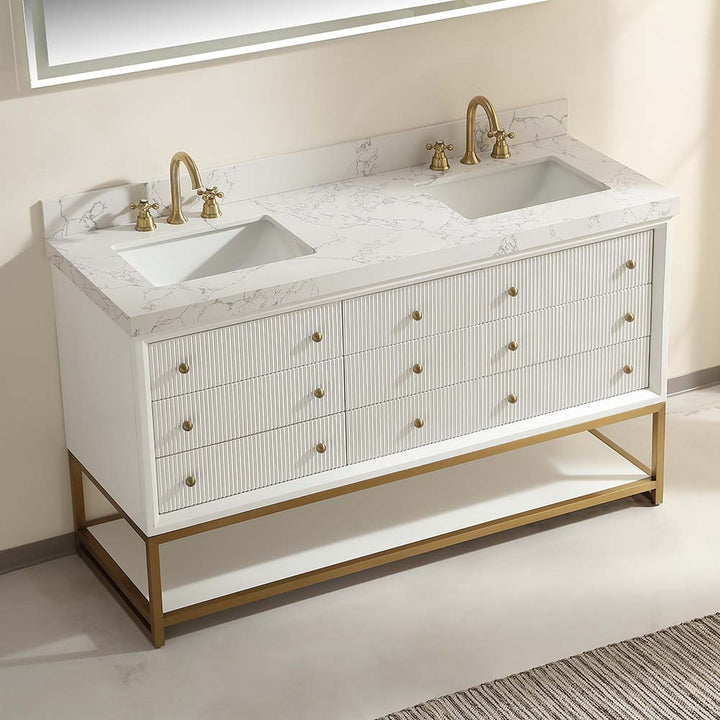 60 inch white modern bathroom vanity top closed