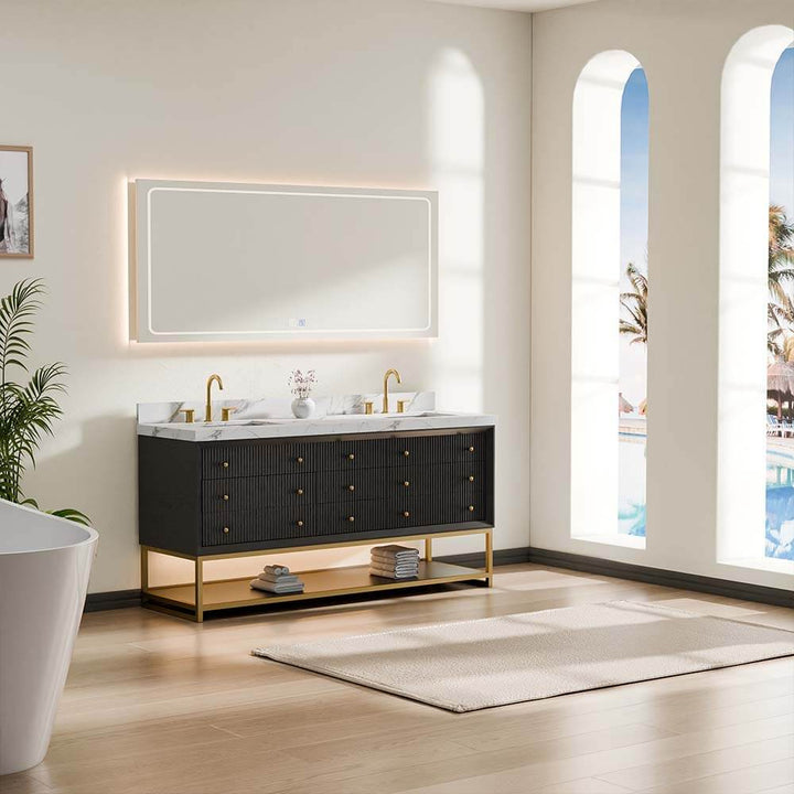 72 inch black modern bathroom vanity side closed