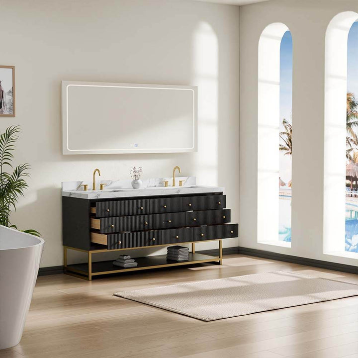 72 inch black modern bathroom vanity top open