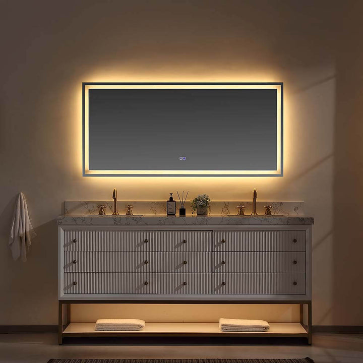 72 inch white modern bathroom vanity night front closed