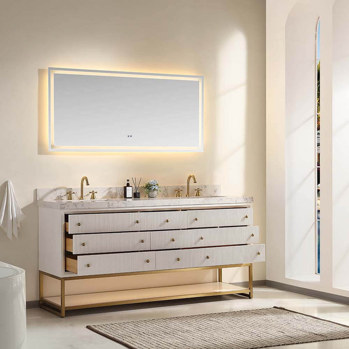 72 inch white modern bathroom vanity side open