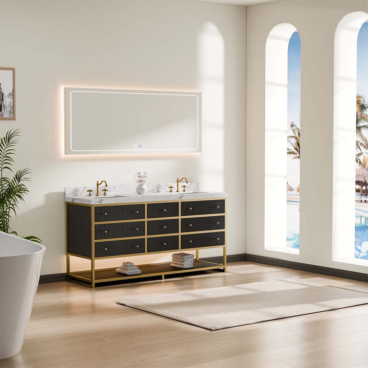 72in modern black gold double sink vanity bathroom