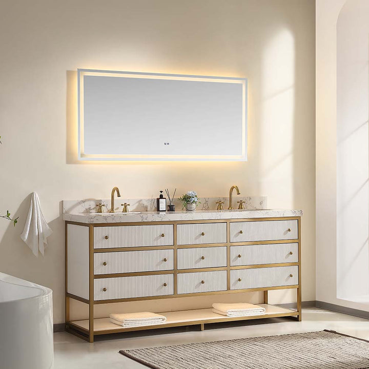 72in modern white gold double sink vanity bathroom