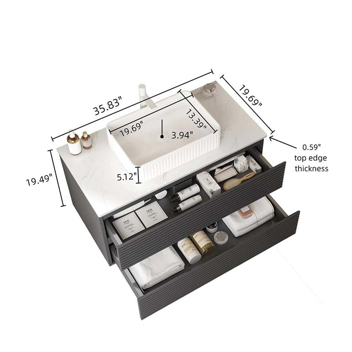 Gray floating vanity sink 30 inch marble top