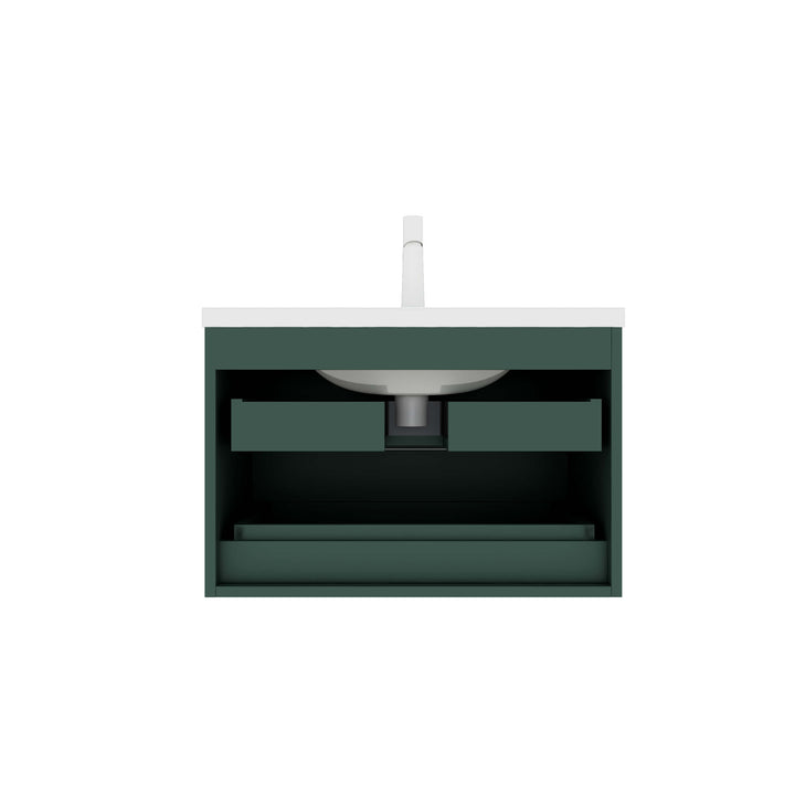 Green modern wooden sink vanity open storage