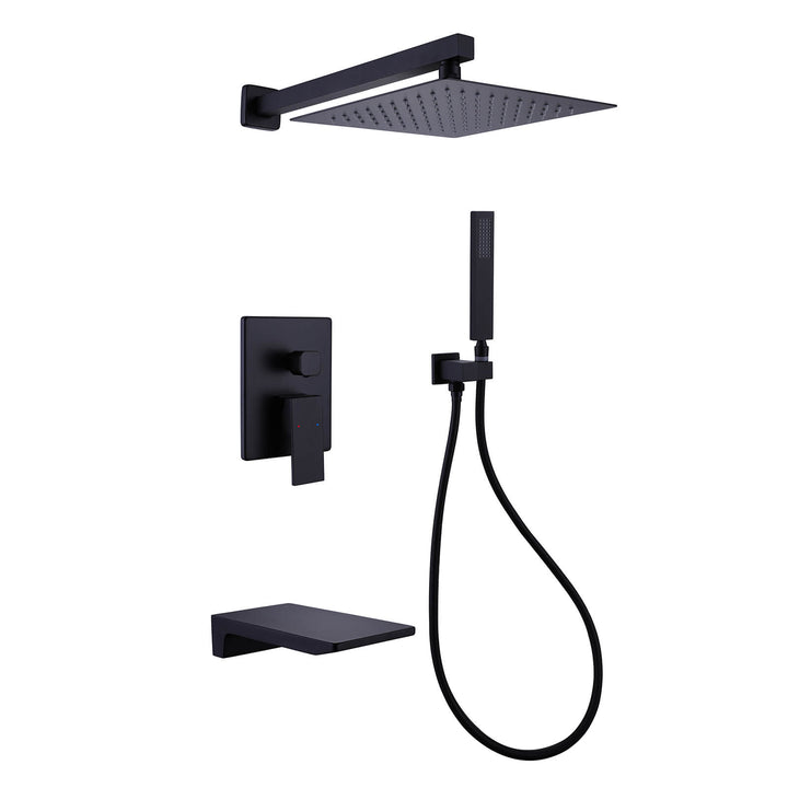 Matte Black Rainfall Shower System with Handheld Spray