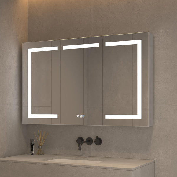 LED mirror cabinet with touch controls and sleek bathroom design