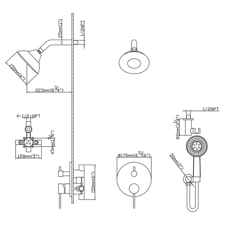 Pressure Balanced Shower System With 5-Function Showerhead & Rough-In Valve - Modland