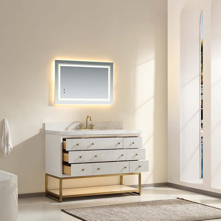 White vanity interior storage